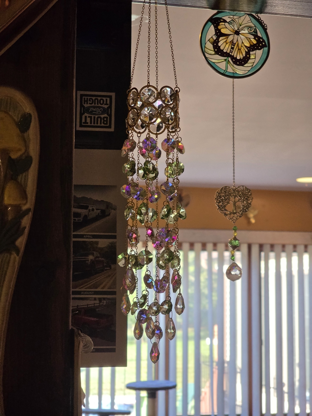 Crystal Bead Sun Catcher Hanging Decor - Gold with Iridescent & Green Beads